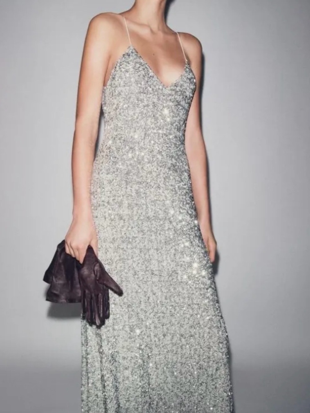 Zara Silver Sequin Strapless Slip Dress